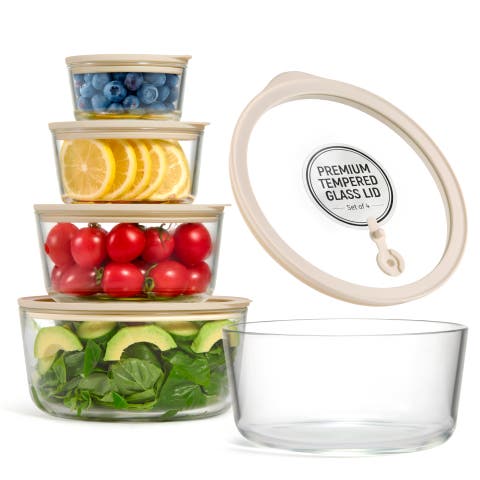 Glass Prep Bowl Set with Lids - Set of 4