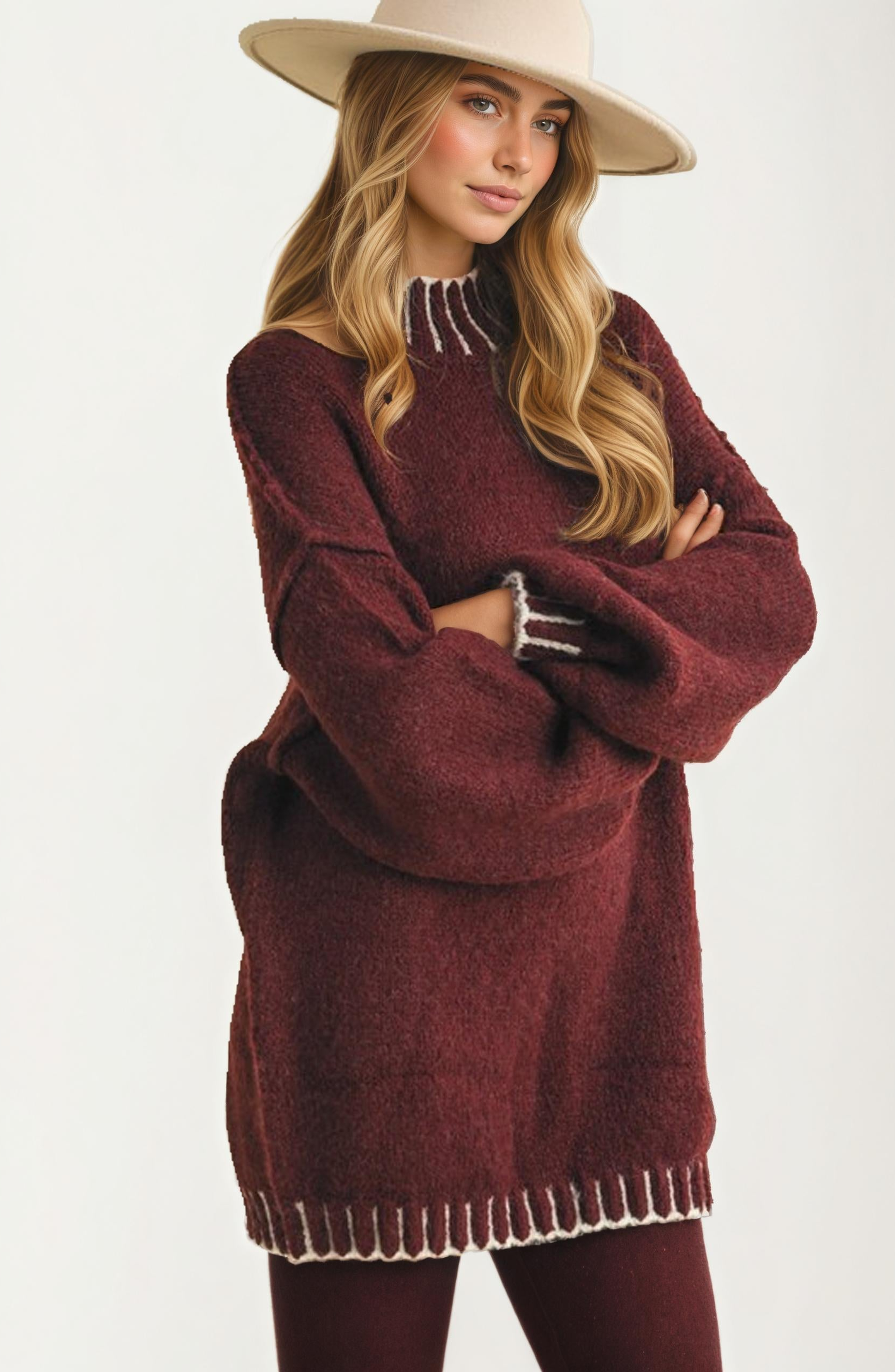 Oversized Contrast Trim Sweater - image 2