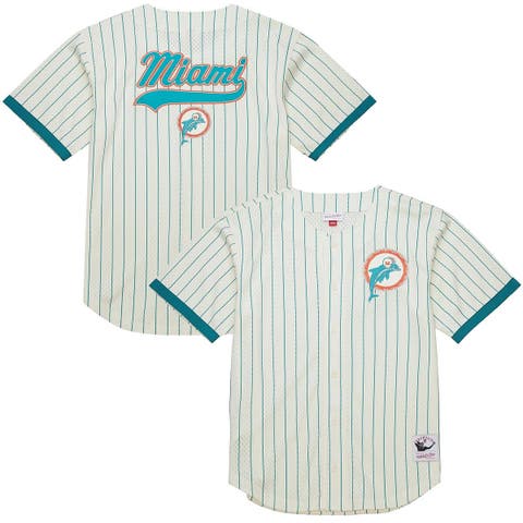 Men's Mitchell & Ness  Cream Miami Dolphins Final Seconds Vintage Logo Mesh Button-Up Shirt