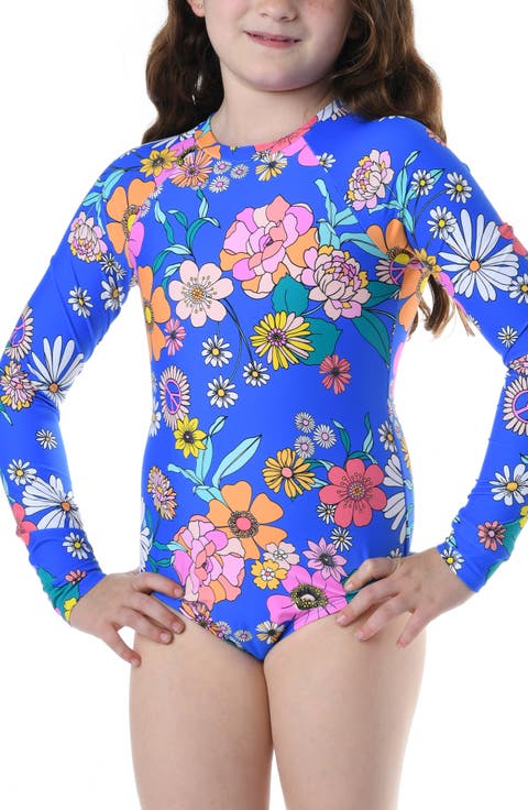 Kids' Peace Floral Long Sleeve One-Piece Rashguard (Big Girl)