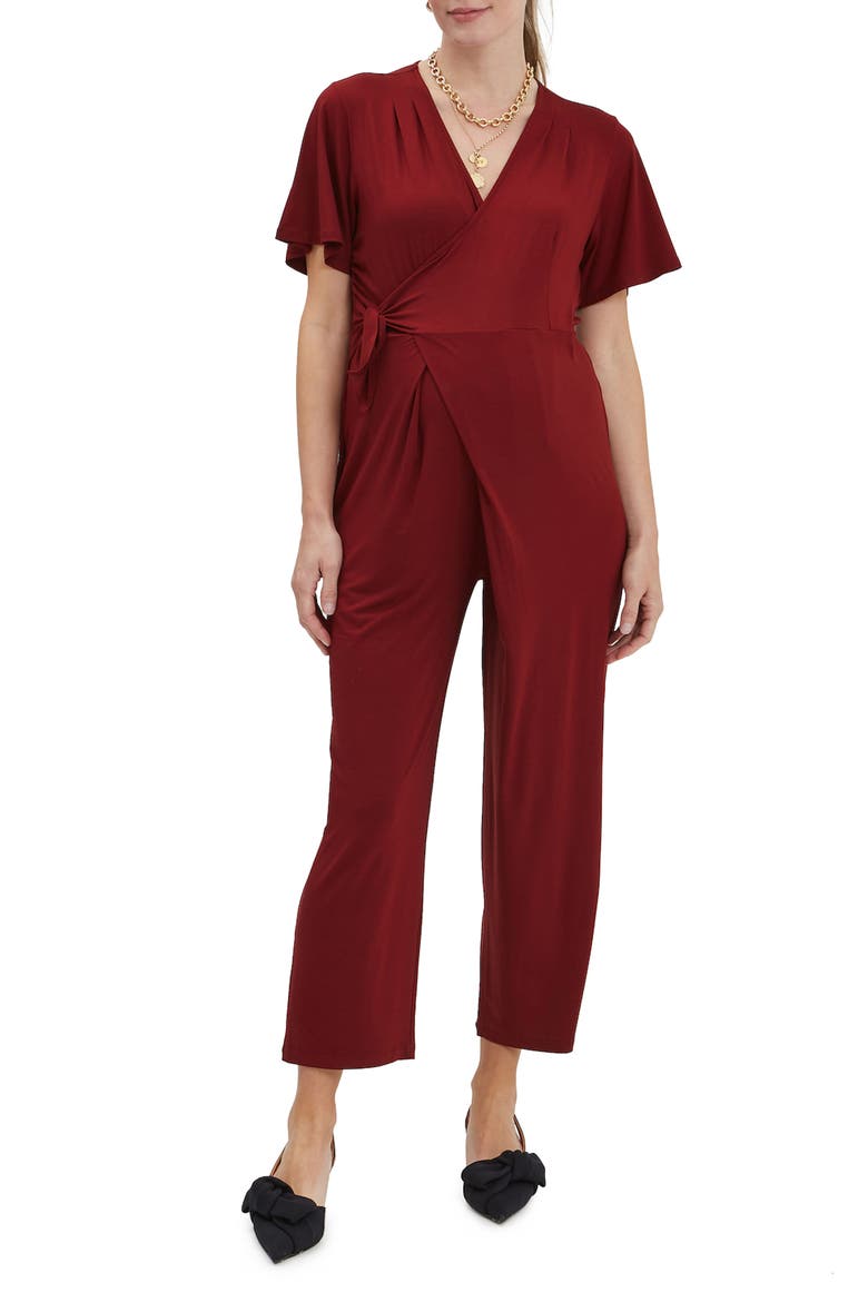 Lucia Maternity & Nursing Wrap Jumpsuit, Main, color, CLARET