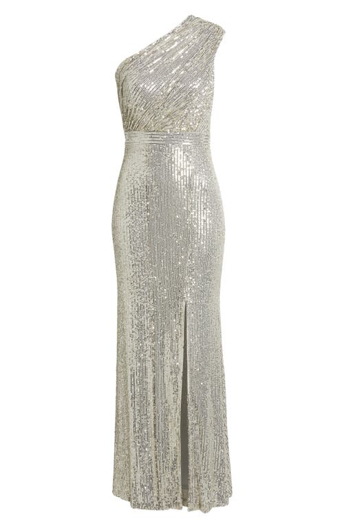 Vince Camuto Sequin One-shoulder Sheath Gown In Pewter