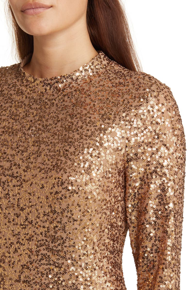 Anne Klein Sequin Mock Neck Long Sleeve Midi Dress, Alternate, color, 