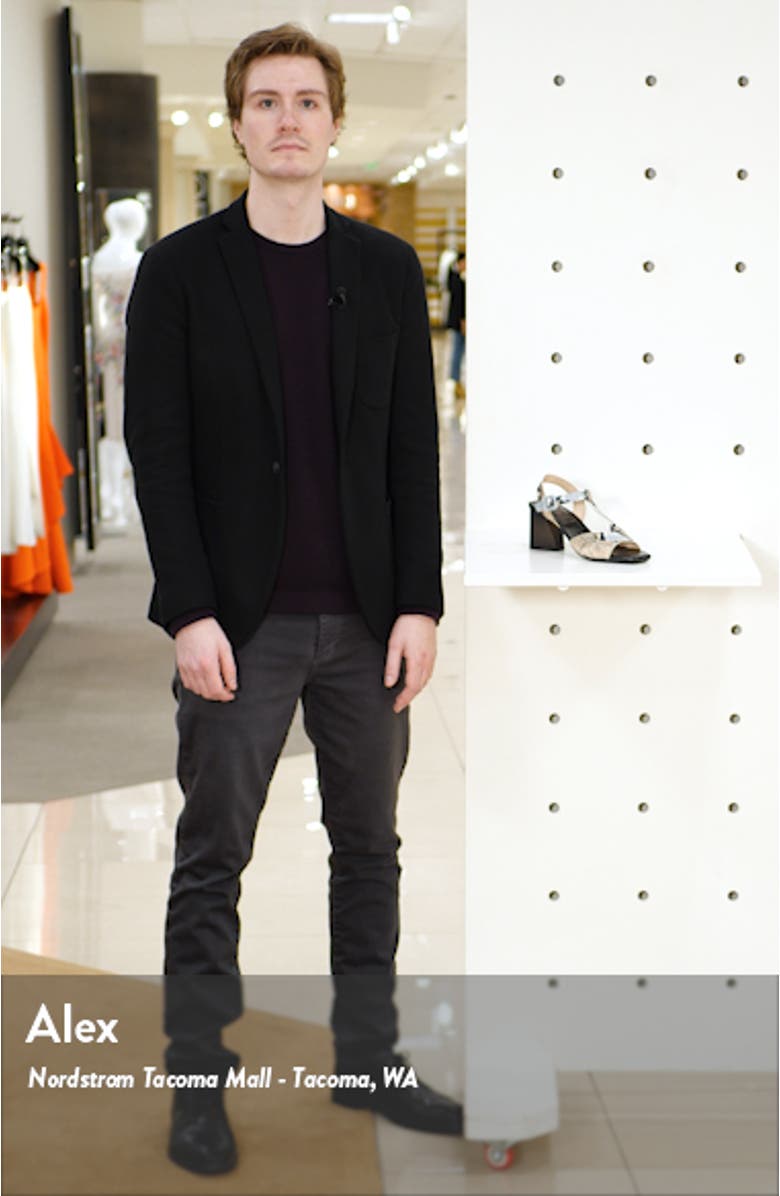 Preston Snakeskin Print Leather T-Strap Sandal, sales video thumbnail