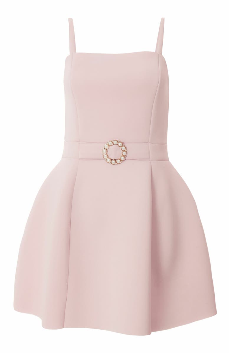 QUIZ Bonded Scuba Knit Pearl Buckle Mini Dress, Alternate, color, Pale Pink