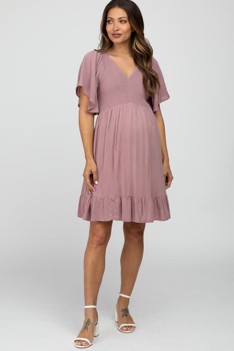 Smocked Front Ruffle Hem Dress