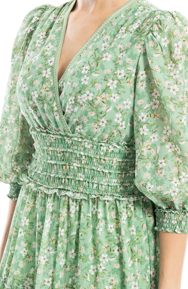 MAX STUDIO Floral Balloon Sleeve Tiered Maxi Dress, Alternate, color, Green Tossed Meadow