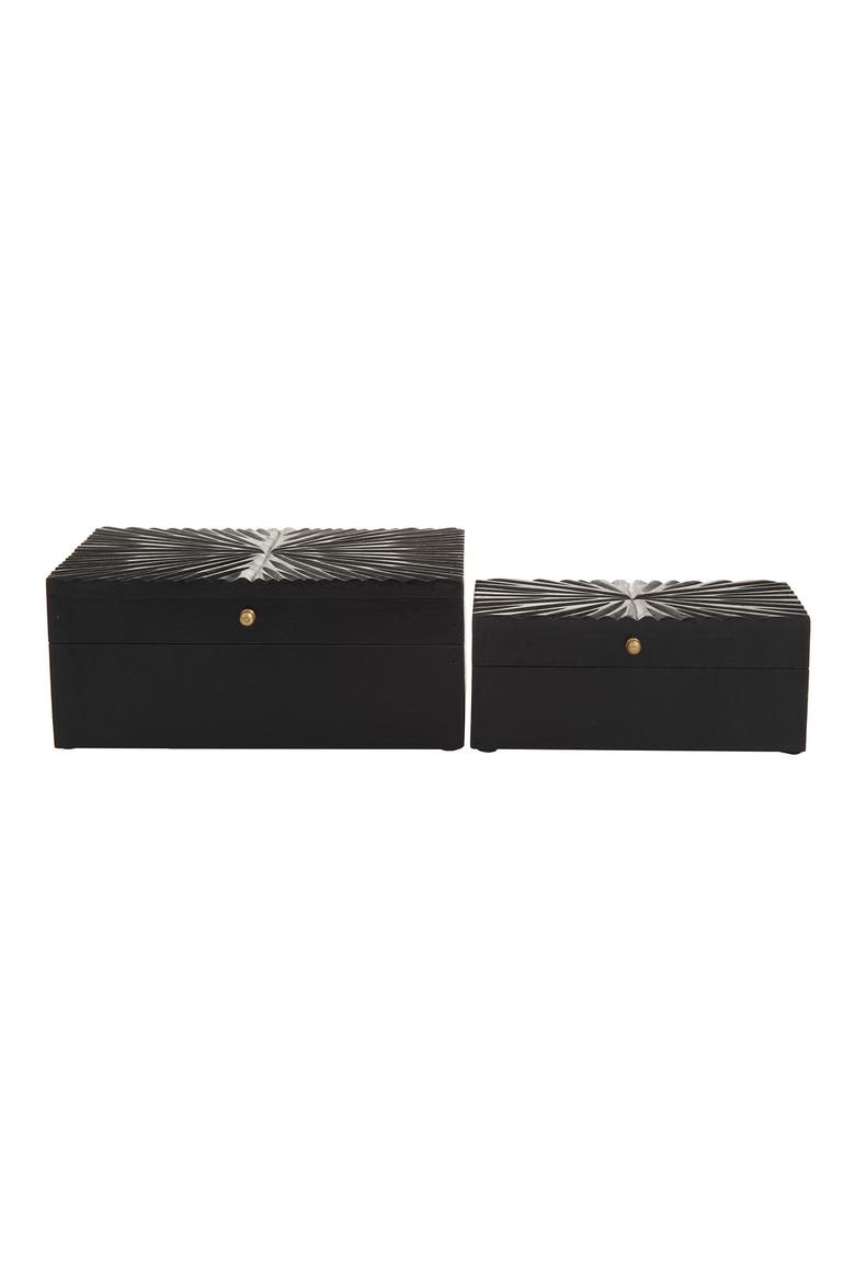 Black Wood Geometric Box with Hinged Lid - Set of 2, Main, color, BLACK