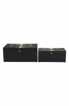 COSMO BY COSMOPOLITAN Black Wood Geometric Box with Hinged Lid - Set of 2