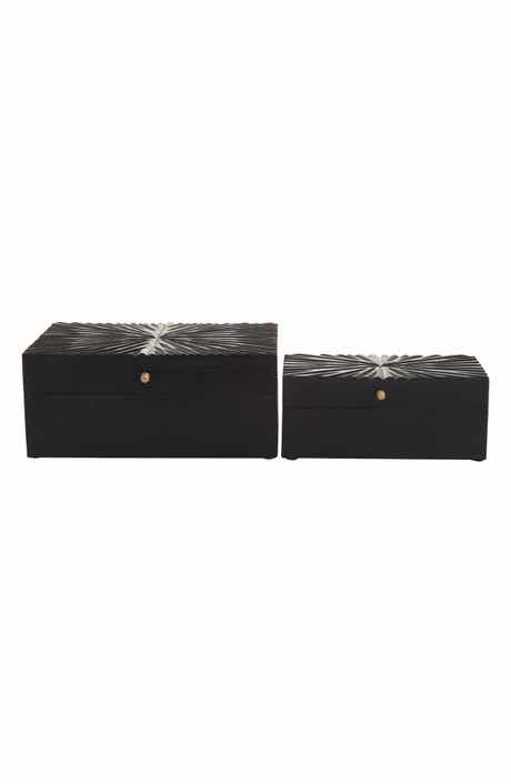 COSMO BY COSMOPOLITAN Black Wood Geometric Box with Hinged Lid - Set of 2