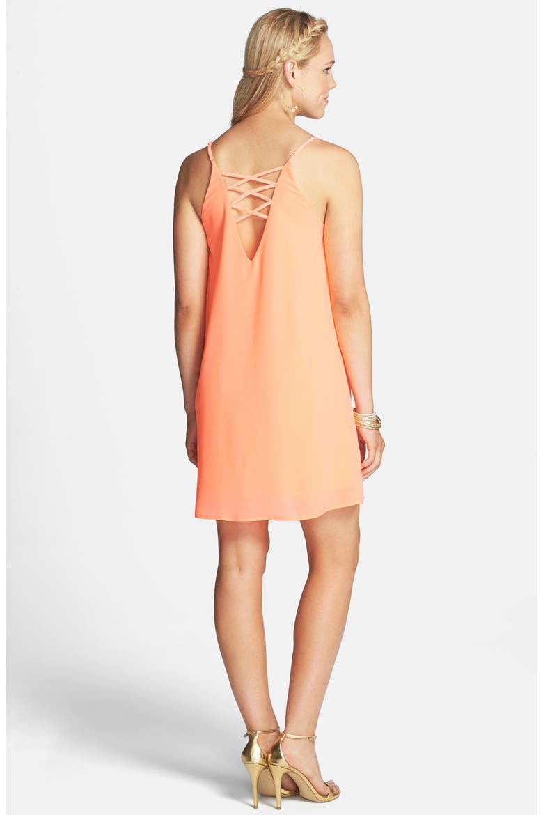 Strappy Back Shift Dress, Alternate, color, HOT CORAL