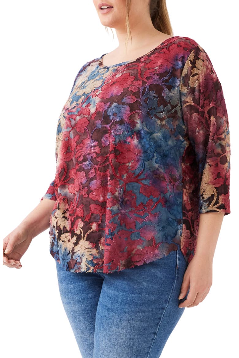 Floral Burnout Shirttail Top, Alternate, color, WINE