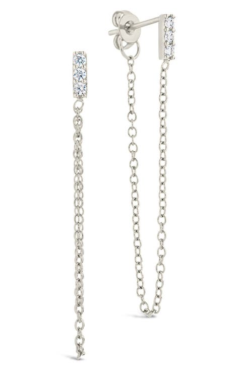 Chelsea Cubic Zirconia Chain Drop Front/Back Earrings