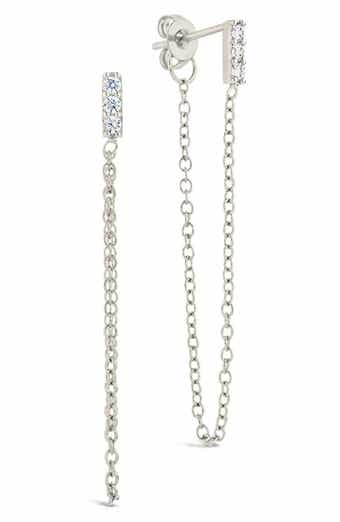 Sterling Forever Chelsea Cubic Zirconia Chain Drop Front/Back Earrings