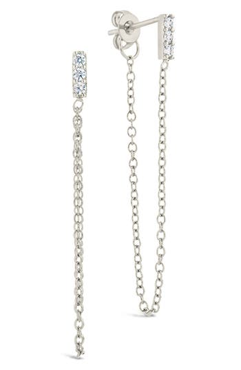 Sterling Forever Chelsea Cubic Zirconia Chain Drop Front/back Earrings In Silver