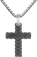 David Yurman Men's Chevron Cross Pendant in Sterling Silver with Black Diamonds, 36mm