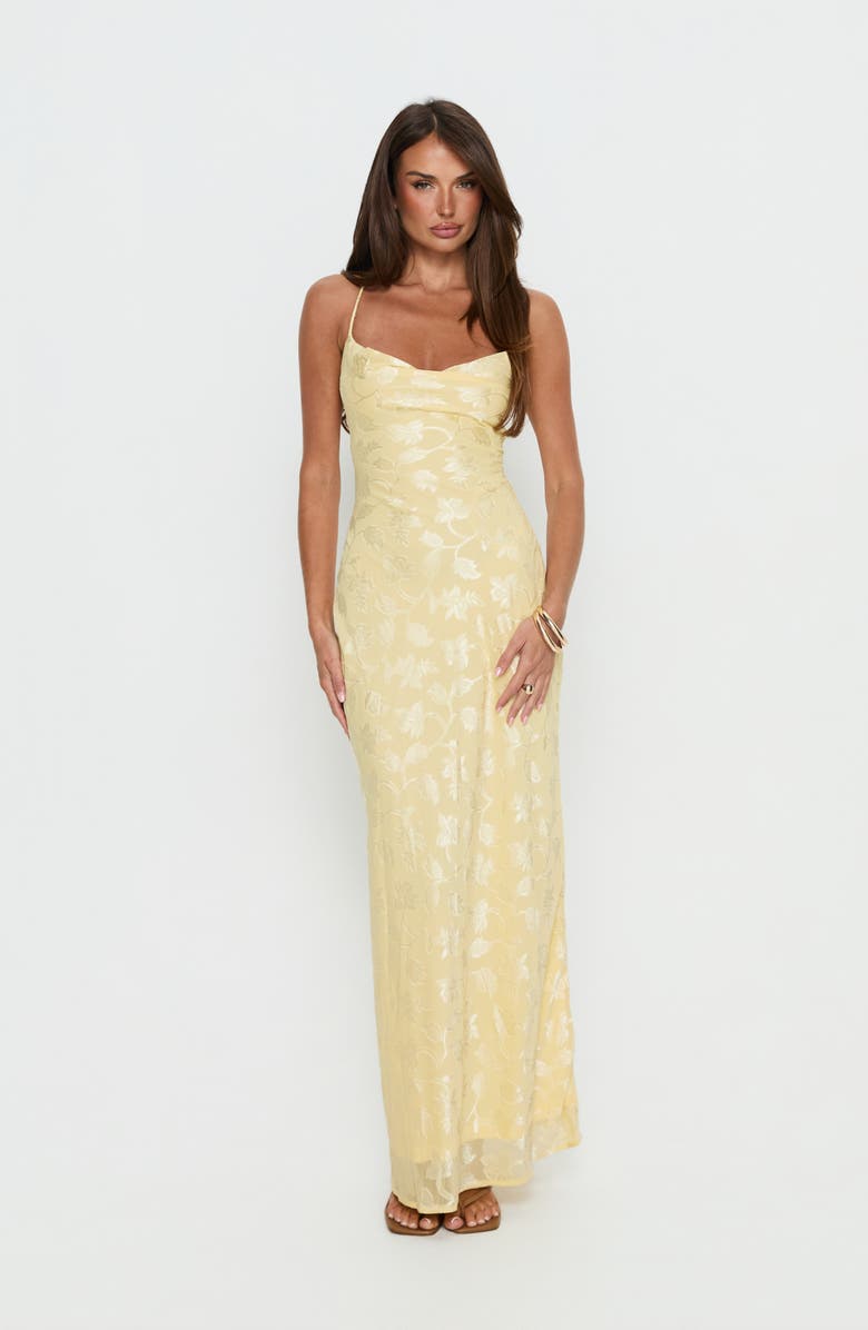Princess Polly Celena Floral Burnout Gown, Alternate, color, Lemon