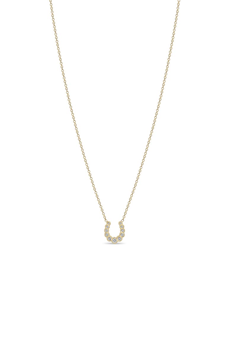 Bezel Diamonds 14k Gold Diamond Horseshoe Necklace, Main, color, YELLOW