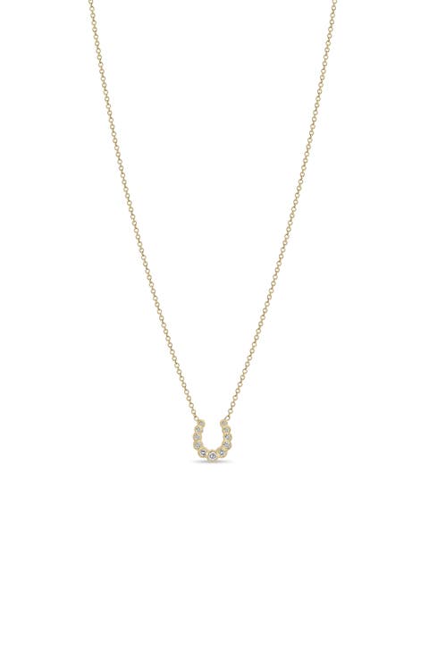 Bezel Diamonds 14k Gold Diamond Horseshoe Necklace
