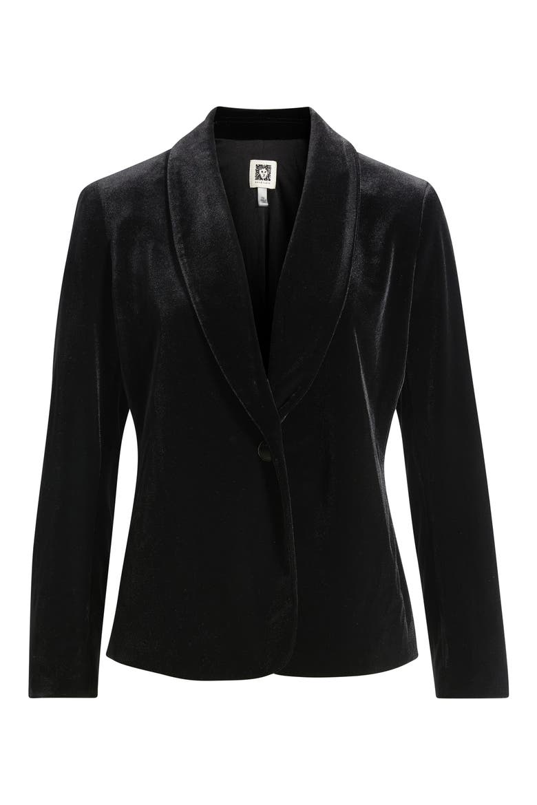 One-Button Shawl Collar Velvet Blazer, Alternate, color, ANNE BLACK