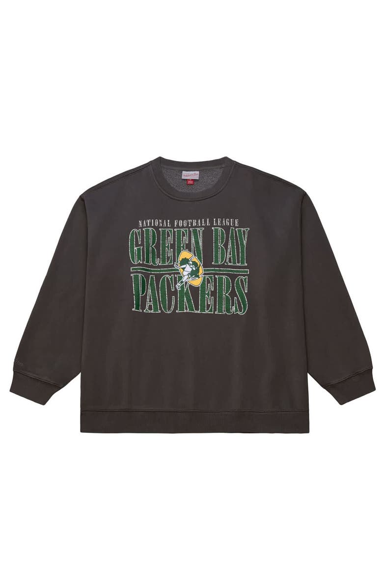Mitchell & Ness Men's Mitchell & Ness Black Green Bay Packers Downtown Crew Vintage Logo Sweatshirt, Alternate, color, Black