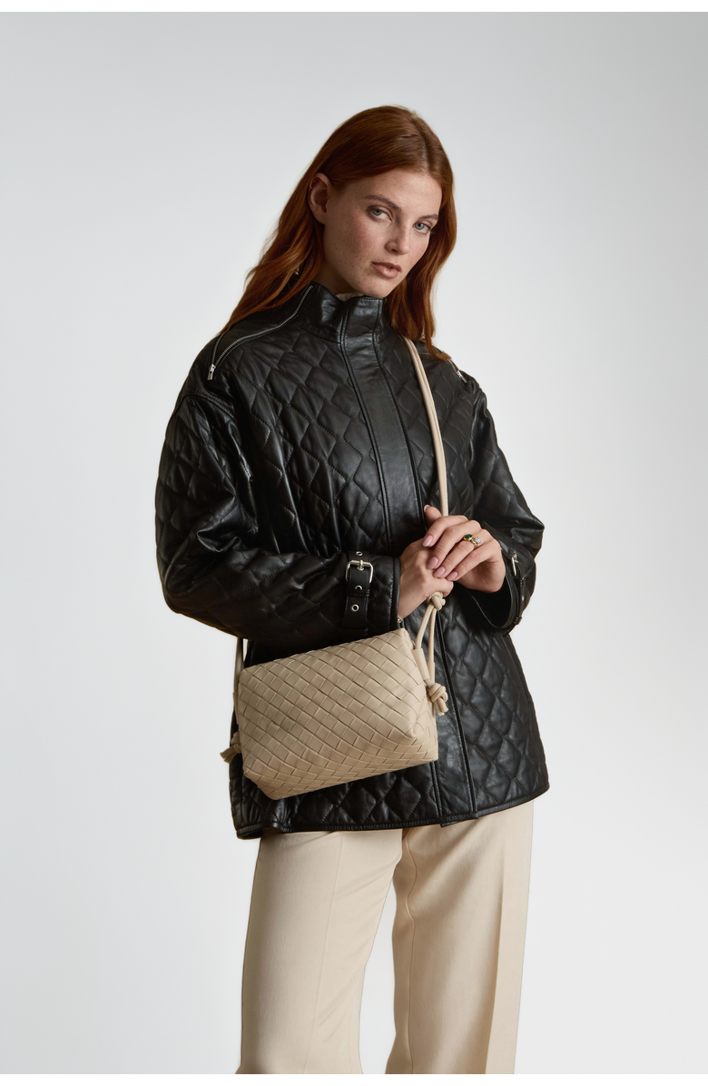 Furniq UK Nora Leather Coat, Alternate, color, Black