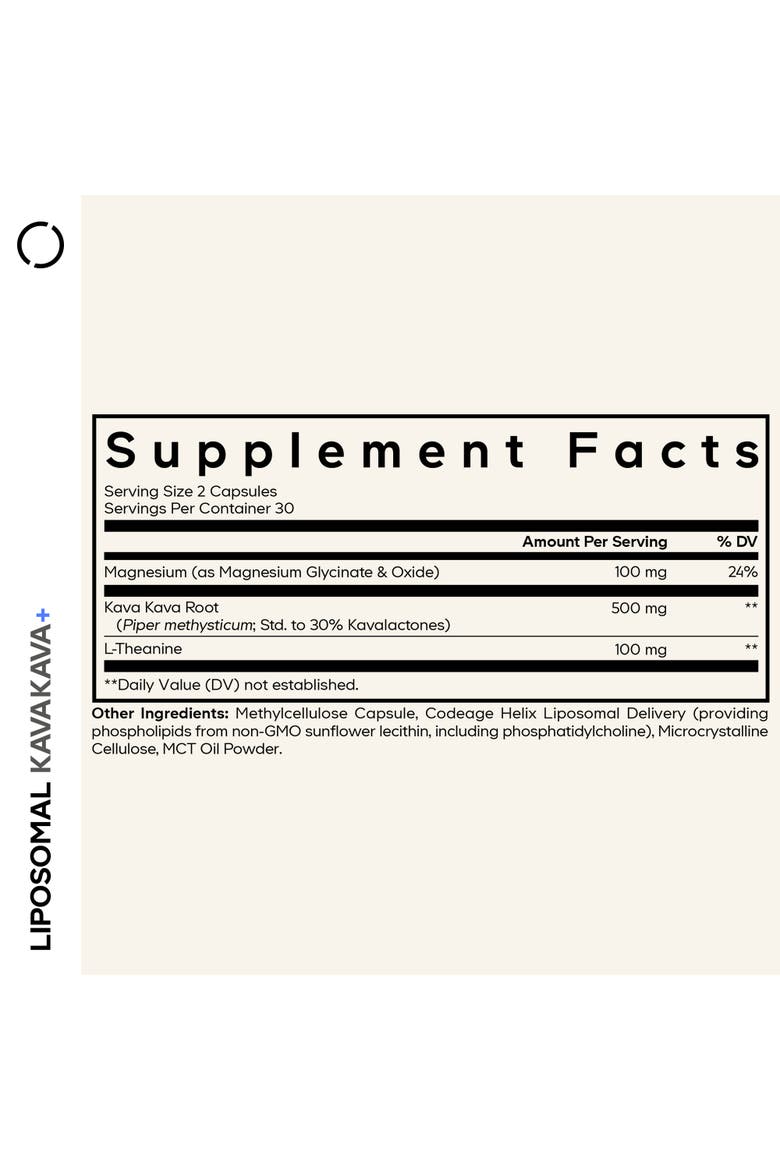 Liposomal Kava Kava+, 30% Kavalactones with Magnesium Glycinate Supplement, Alternate, color, White
