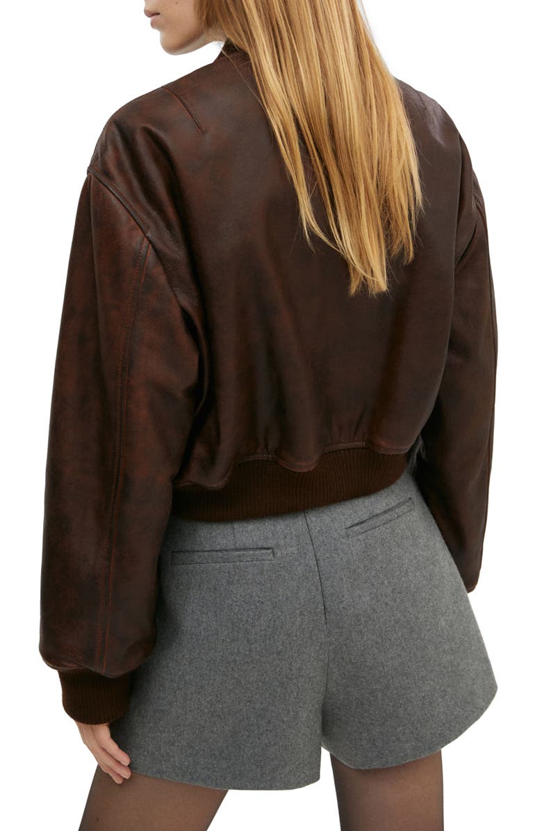 MANGO Leather Bomber Jacket, Alternate, color, 