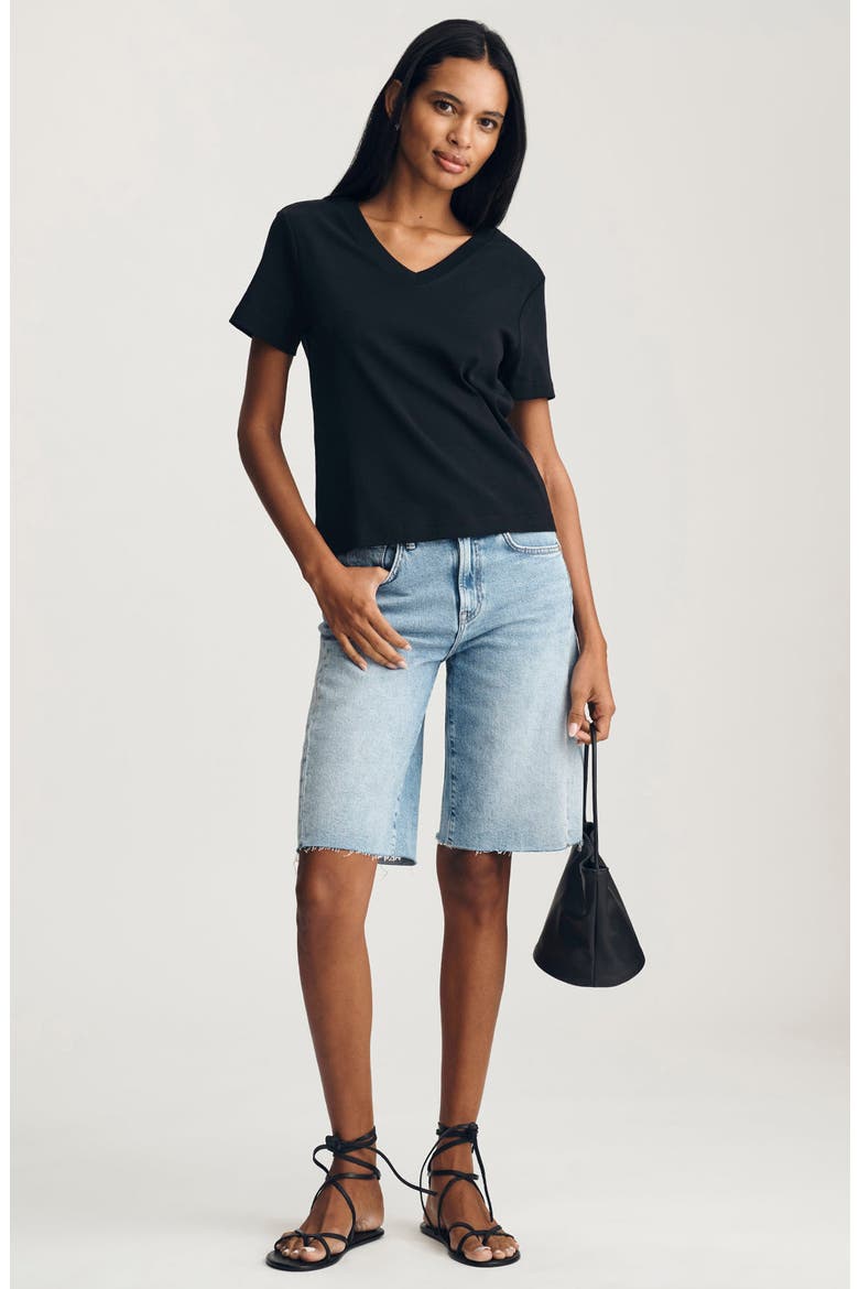 Olivia V-Neck Cotton T-Shirt, Alternate, color, BLACK
