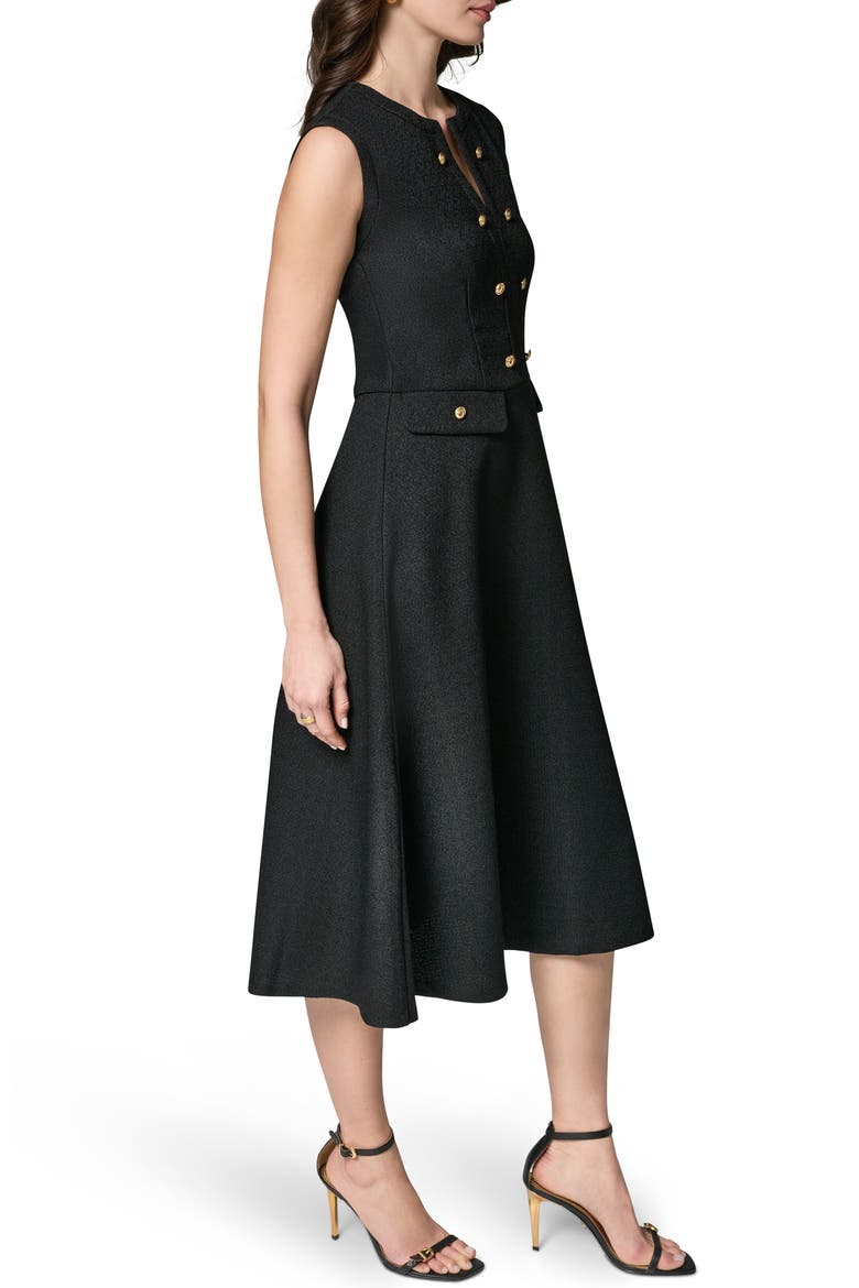 Split Neck Fit & Flare Knit Dress, Alternate, color, BLACK