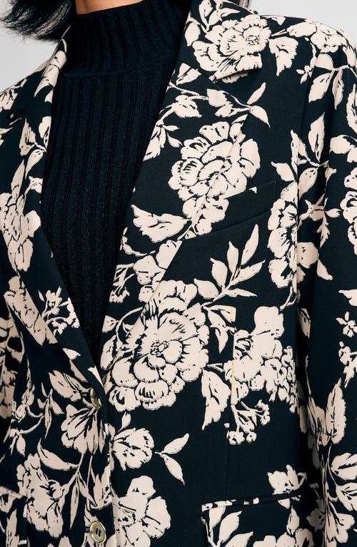 Isaac Mizrahi New York Floral Jacket In Black/ivory