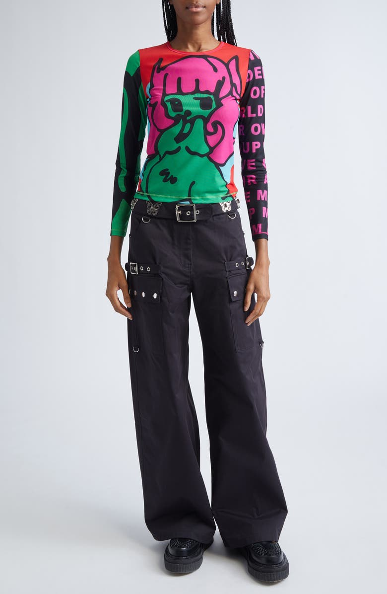 Chopova Lowena Tiny Long Sleeve Mesh Top, Alternate, color, Black Multi