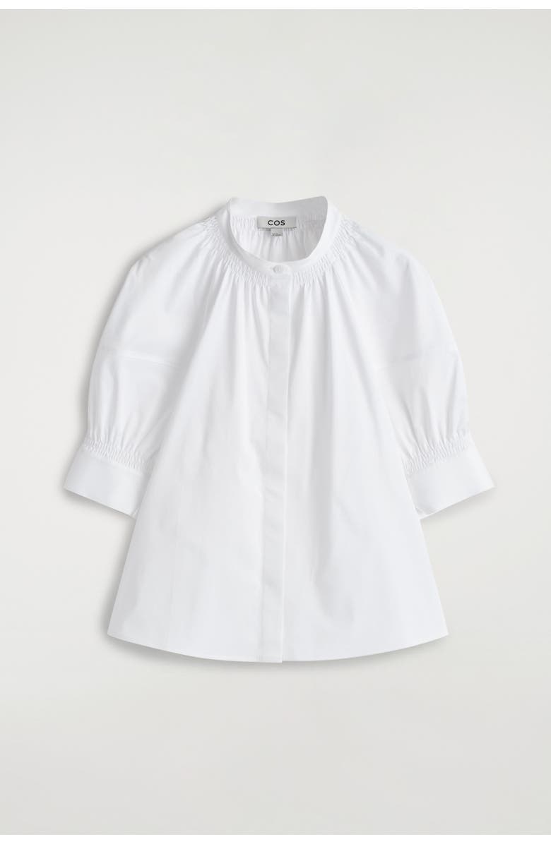 COS Smocked Puff-sleeve Blouse, Alternate, color, White