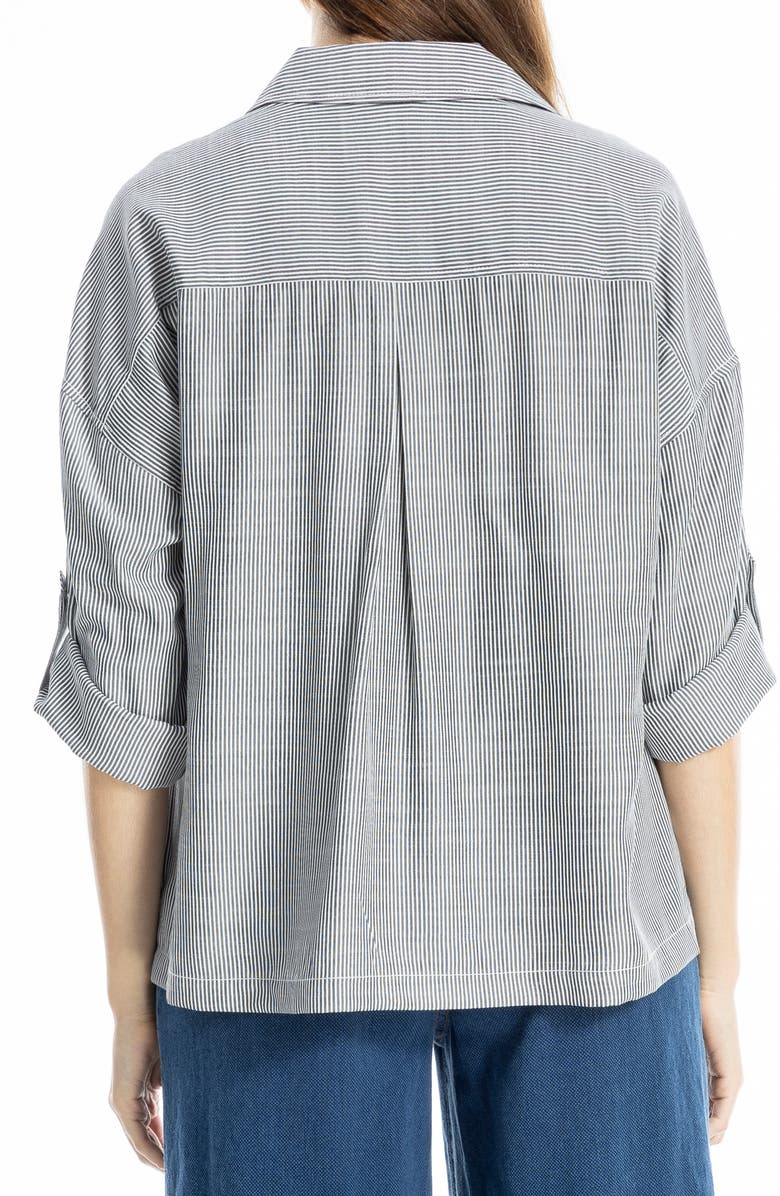 MAX STUDIO Stripe Collared Top, Alternate, color, Black/ Off White