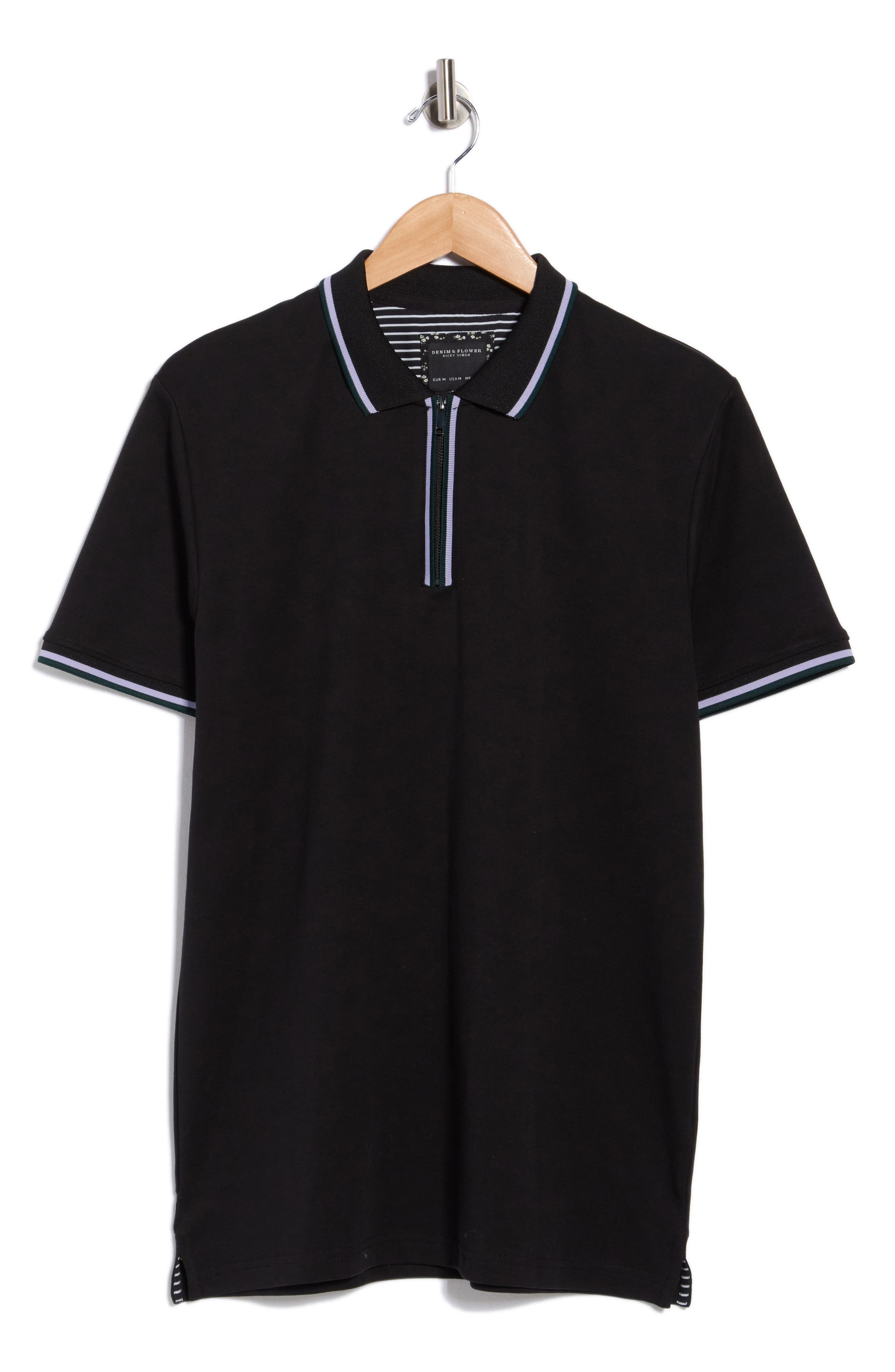 DENIM AND FLOWER Tipped Cotton Quarter Zip Polo