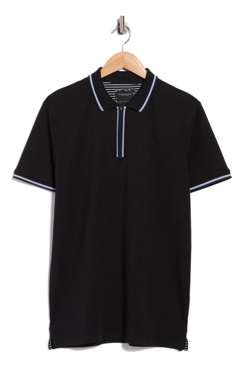 Tipped Cotton Quarter Zip Polo, Alternate, color, BLACK
