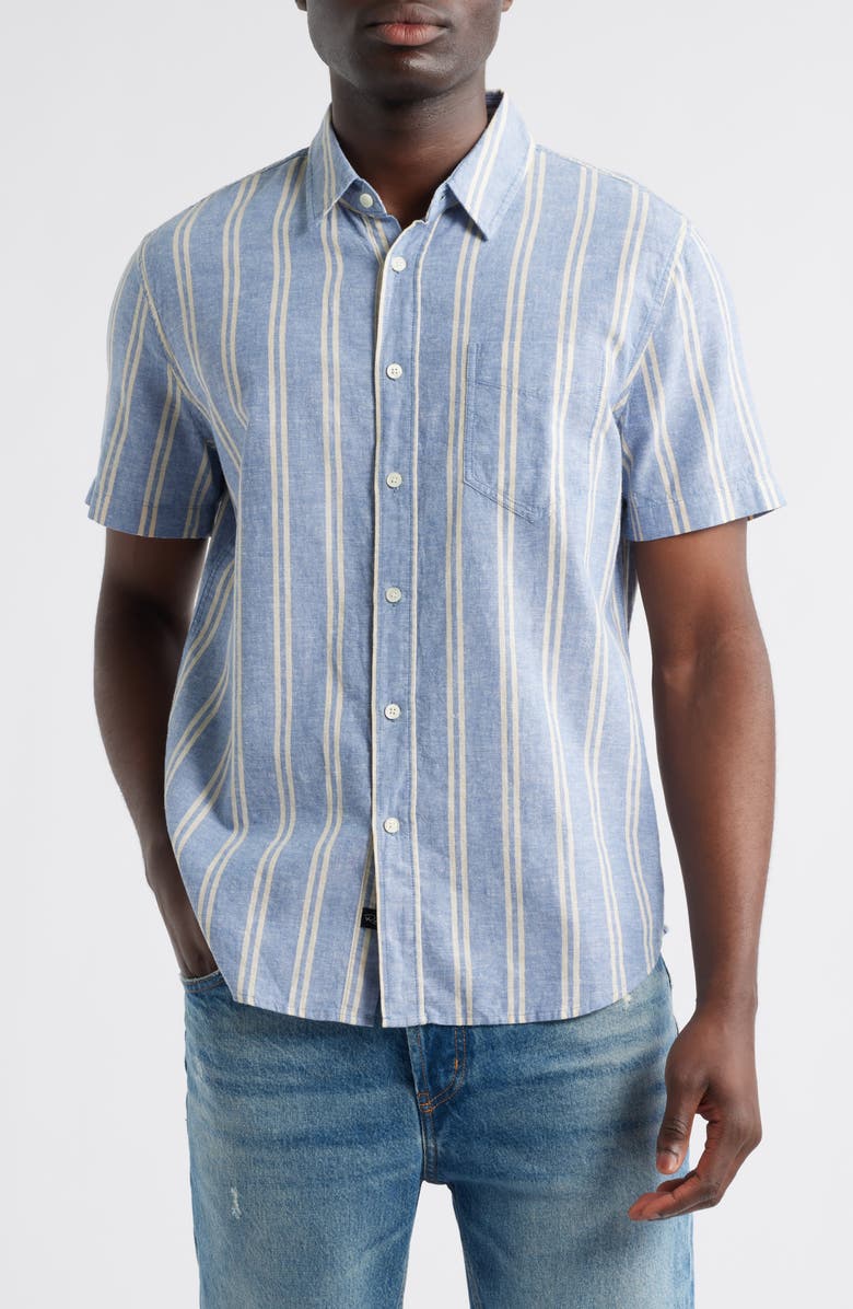 Rails Wilder Stripe Short Sleeve Hemp & Cotton Button-Up Shirt, Main, color, Chambray Butter