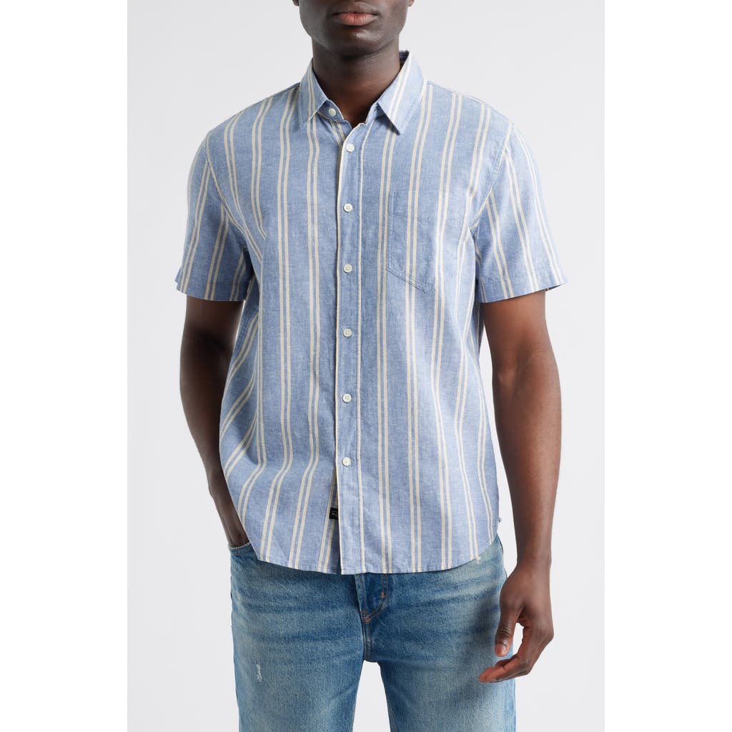 Rails Wilder Stripe Short Sleeve Hemp & Cotton Button-up Shirt In Blue