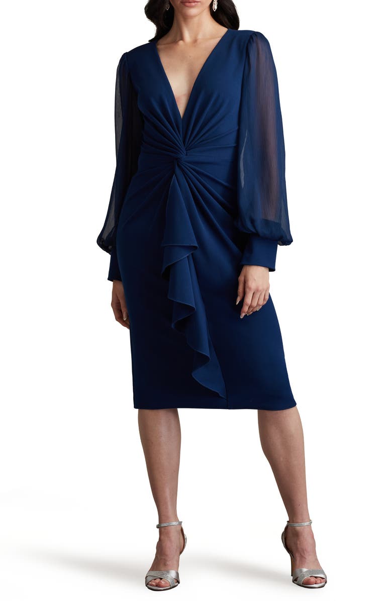 Tadashi Shoji Ruffle Long Sleeve Chiffon Dress, Main, color, 