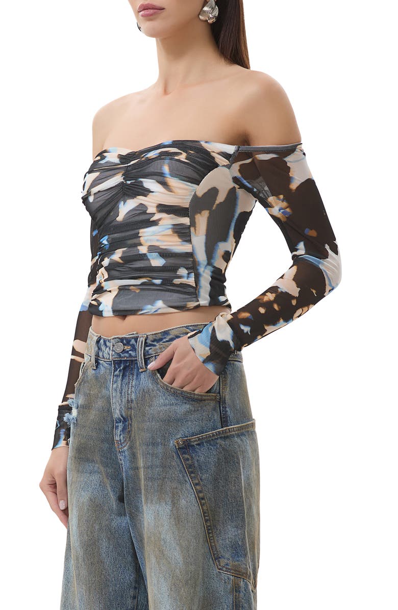 AFRM Odilla Printed Off the Shoulder Mesh Top, Alternate, color, Shadow Floral