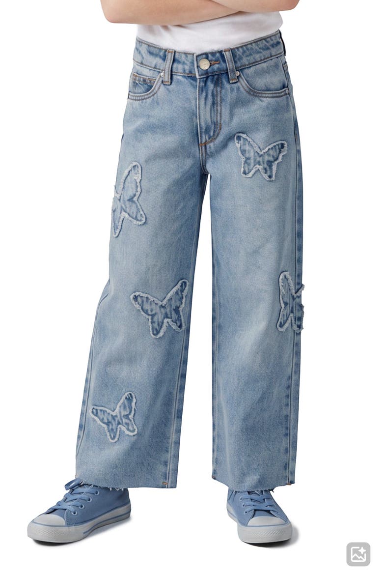 Kids' Mia Butterfly Wide Leg Jeans, Alternate, color, LT WASH