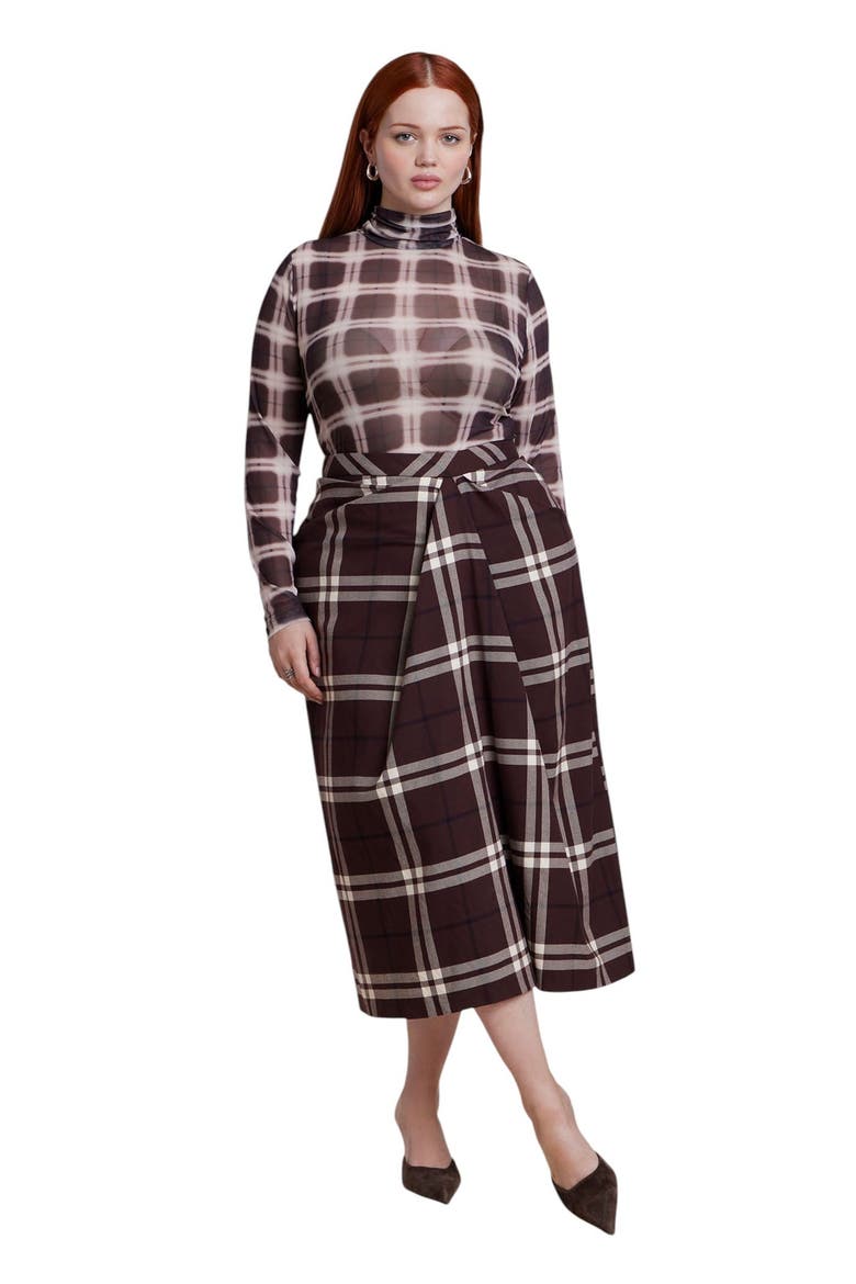 Mesh Turtleneck Top (plus), Alternate, color, CHOCOLATE PLAID