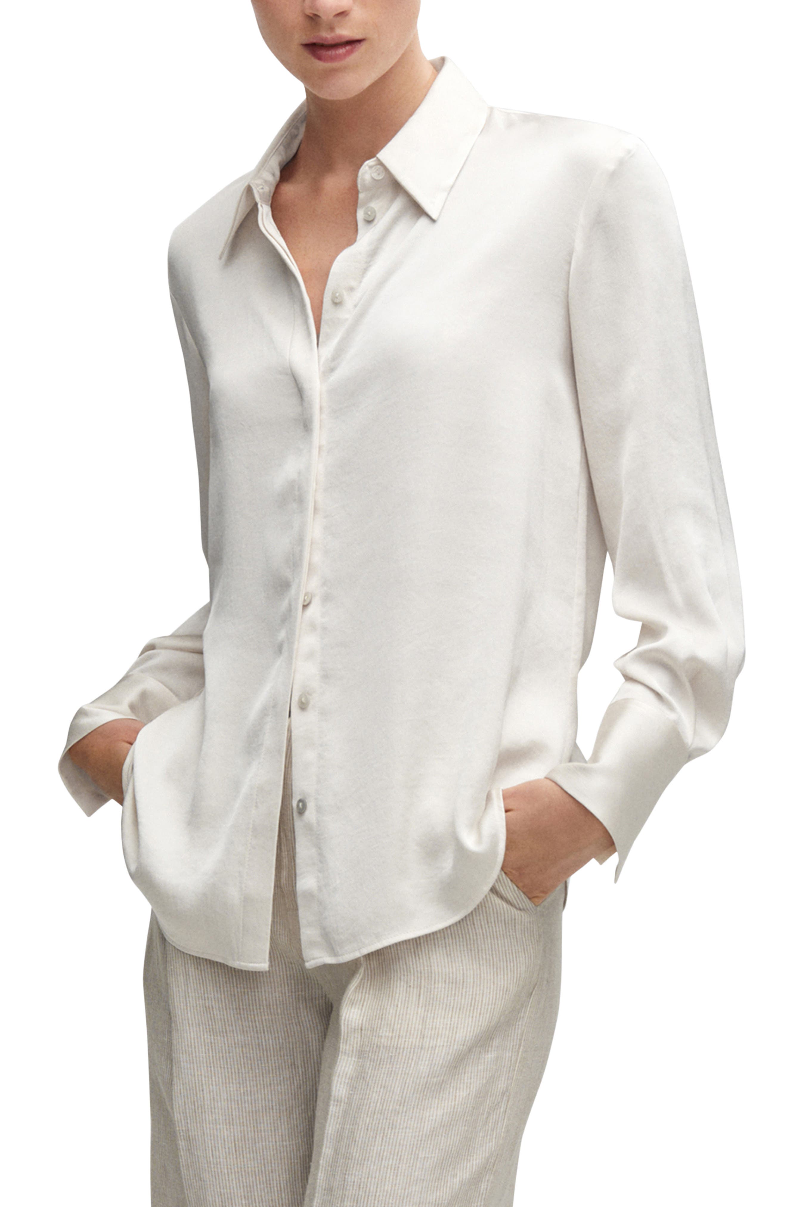 Flowy Satin Button-Up Shirt