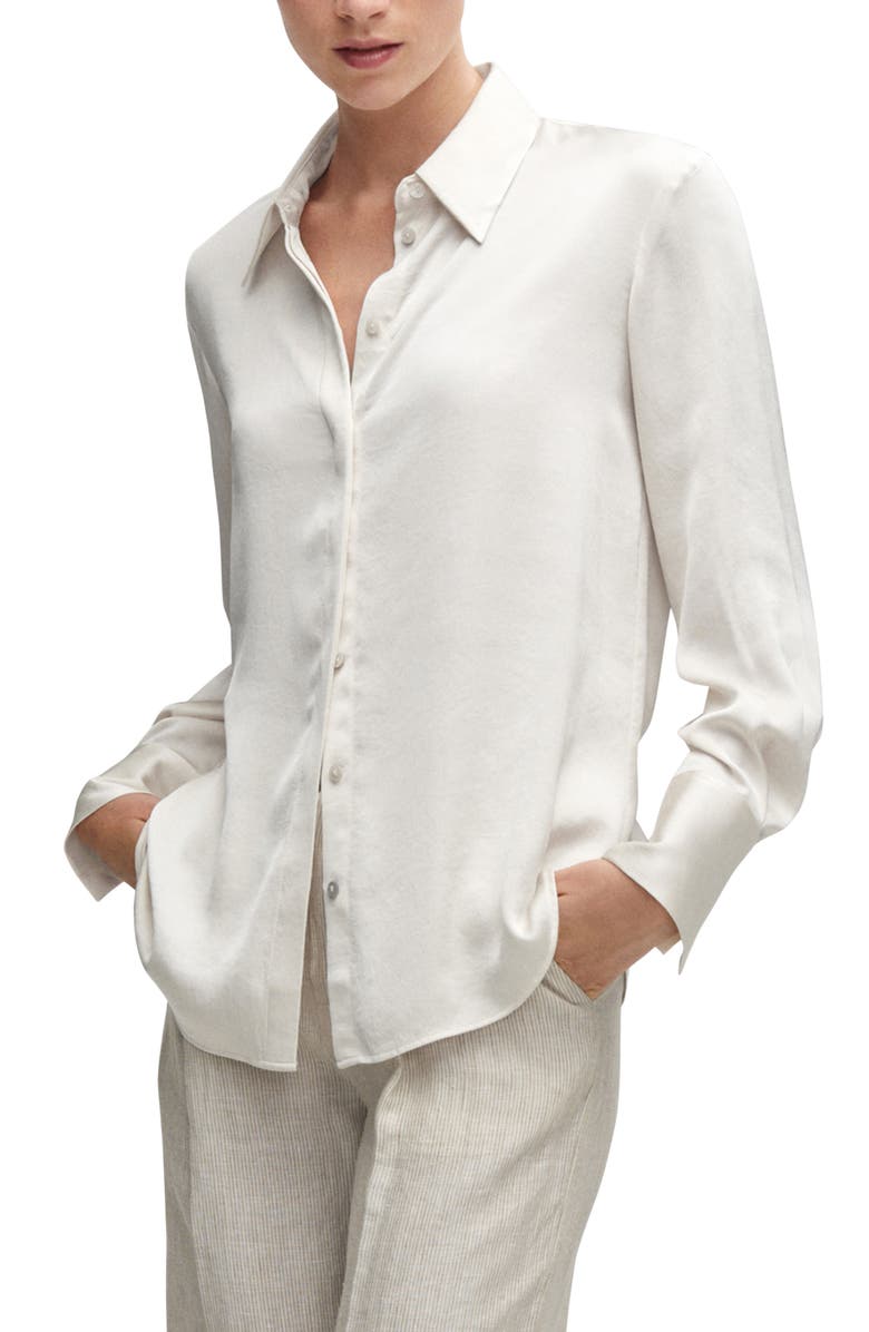 MANGO Flowy Satin Button-Up Shirt, Main, color, 
