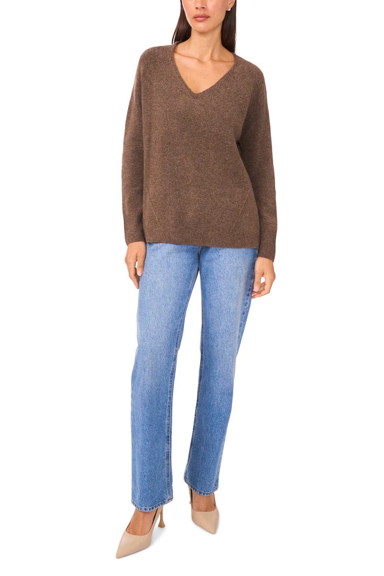 V-Neck Sweater, Alternate, color, MEDIUM BROWN