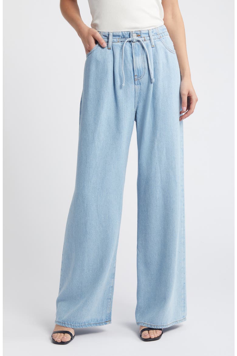 Super Drape Wide Leg Denim Drawstring Pants, Main, color, CALABRIA