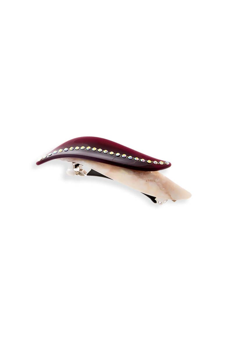 Rhinestone Accented Double Wave Hair Barette, Alternate, color, Purple