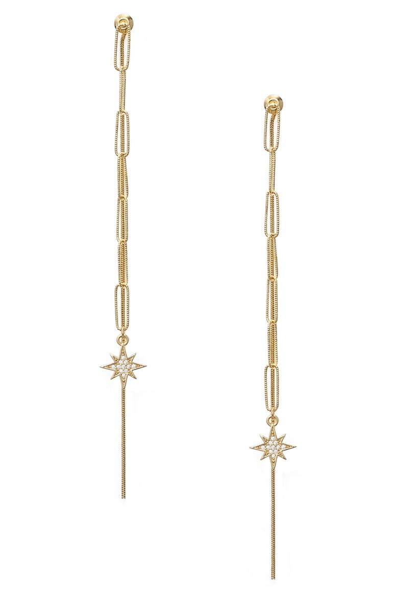 Double Chain Star Earrings, Main, color, GOLD