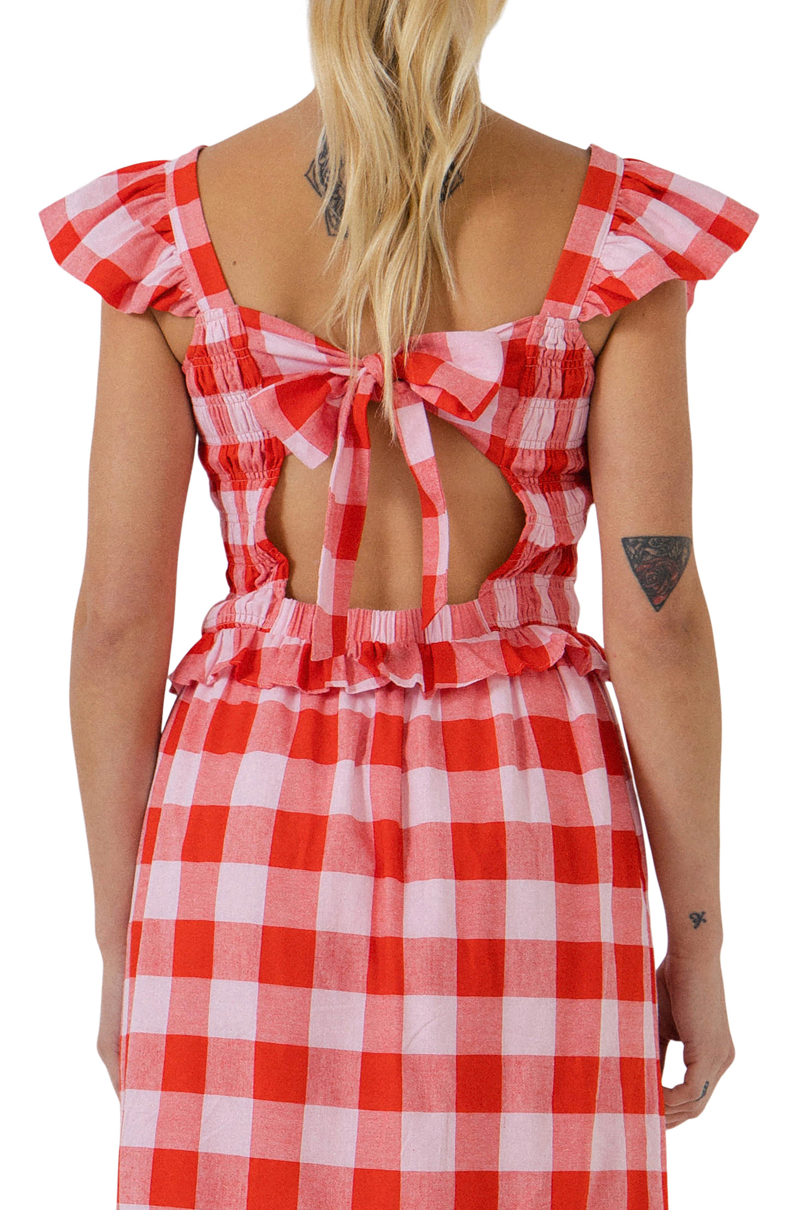 Gingham Smocked Ruffle Crop Top - image 2
