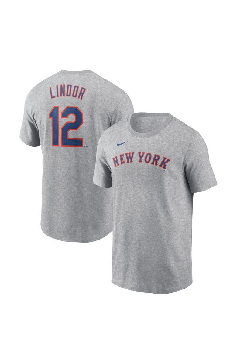 Nike Men's Nike Francisco Lindor Heather Gray New York Mets Fuse Name & Number T-Shirt, Alternate, color, Heather Gray
